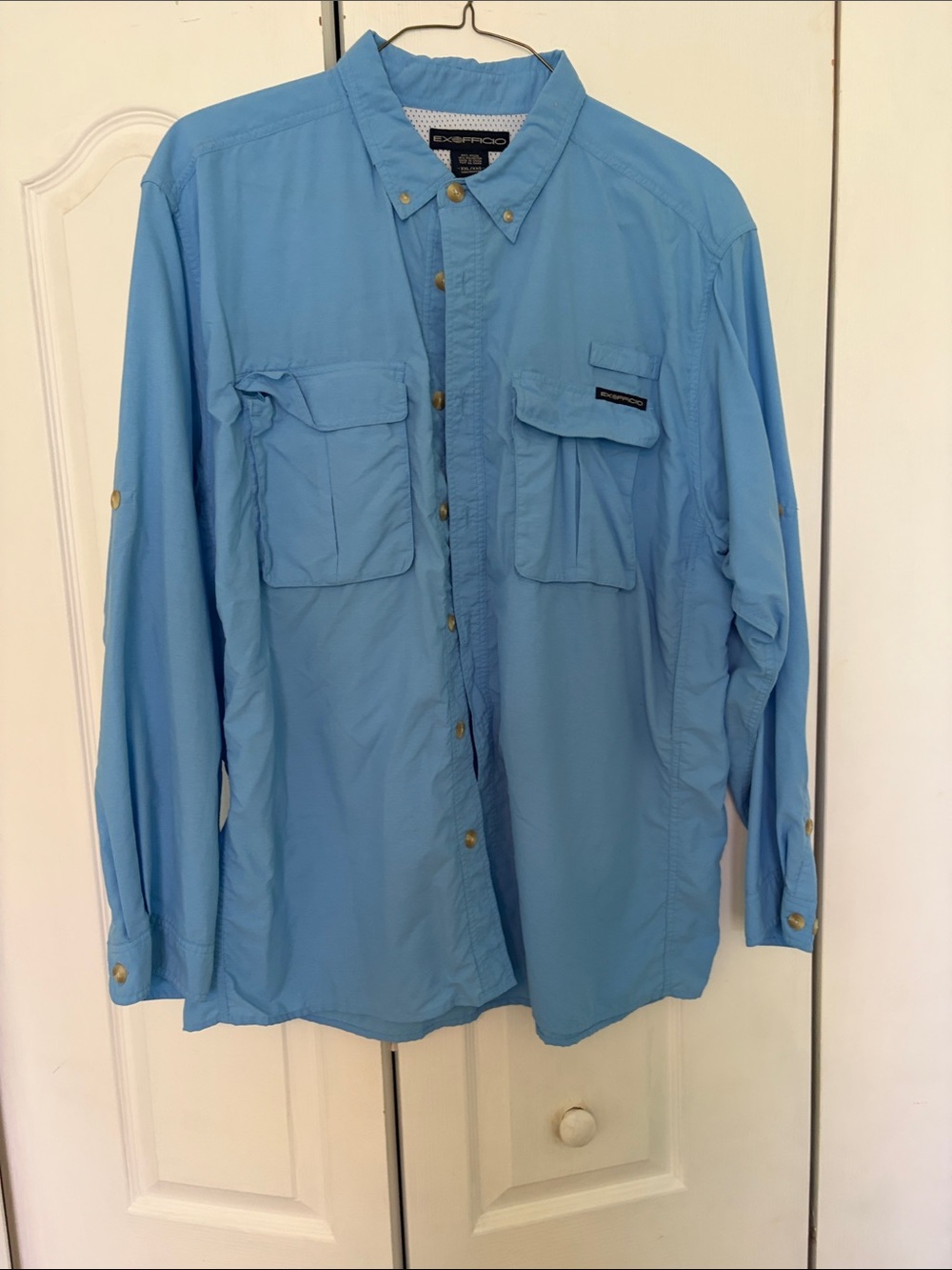 Exofficio Men's Sky Blue Long-Sleeve Button-Down Travel Shirt